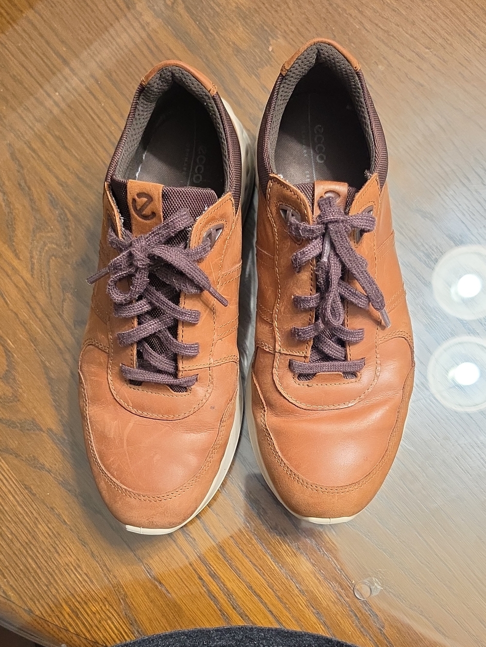 Ecco Men's Brown Leather Lace-Up Sneakers with Dark Brown Laces